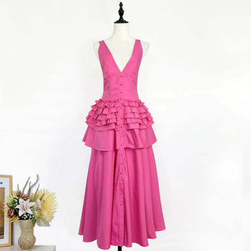 Retro Halter-neck Ruffled Tiered Midi Dress - Stylish Maxi Skirt