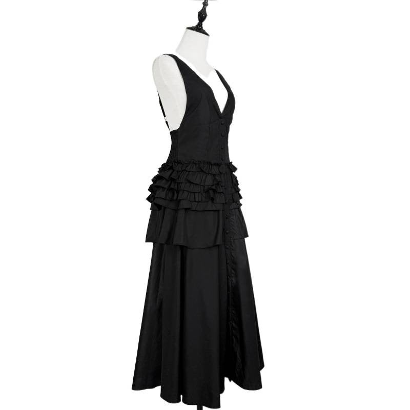 Retro Halter-neck Ruffled Tiered Midi Dress - Stylish Maxi Skirt