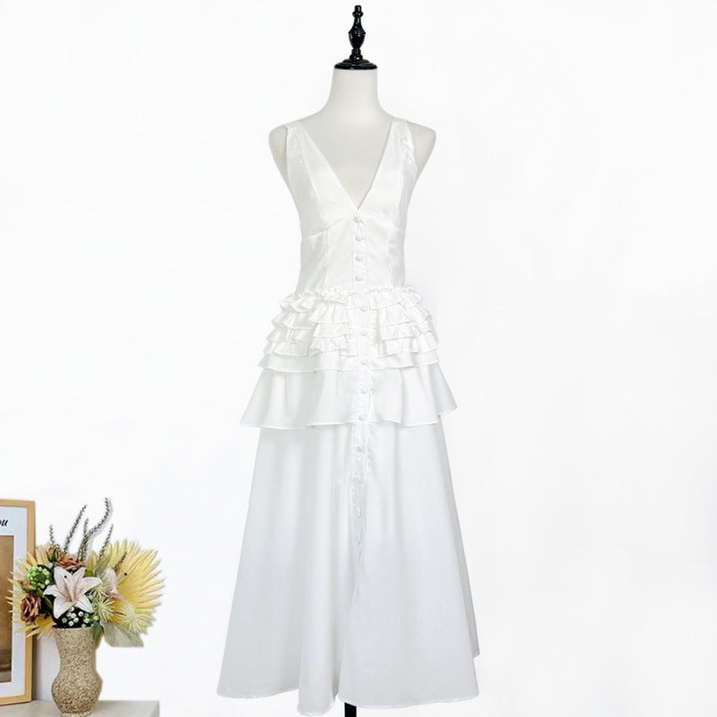 Retro Halter-neck Ruffled Tiered Midi Dress - Stylish Maxi Skirt