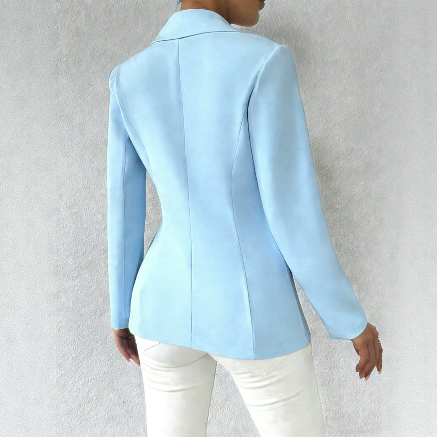 Light Blue Waist-Cinching Slim-Fit Women's Blazer
