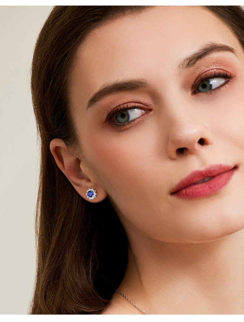 Sapphire Sunflower Stud Earrings - Elegant Floral Jewelry