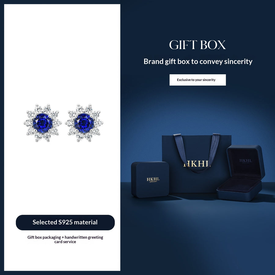 Sapphire Sunflower Stud Earrings - Elegant Floral Jewelry