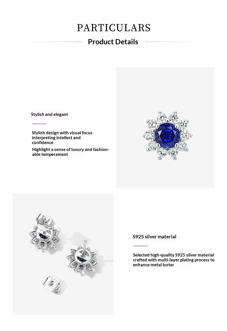 Sapphire Sunflower Stud Earrings - Elegant Floral Jewelry