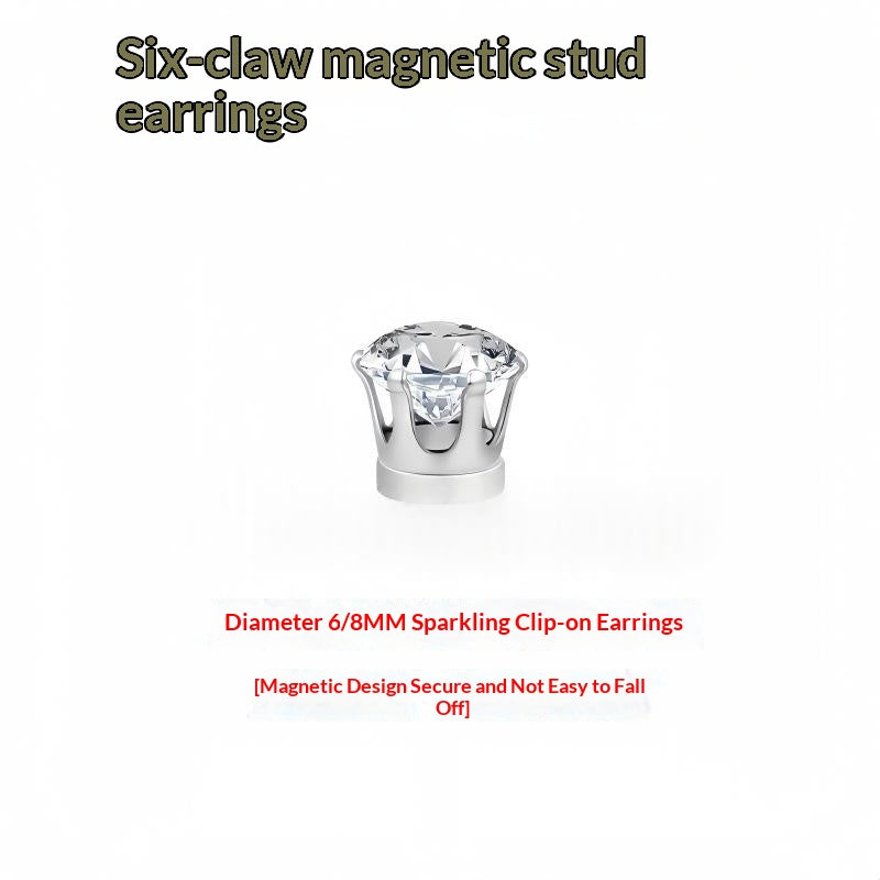 Magnetic Ear Clip with Zircon Inlay - Elegant Stainless Steel Design