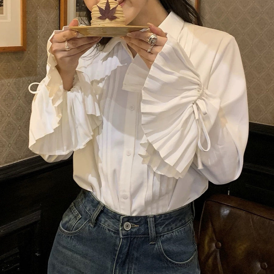 Casual French-style White Women's Blouse for Effortless Elegance