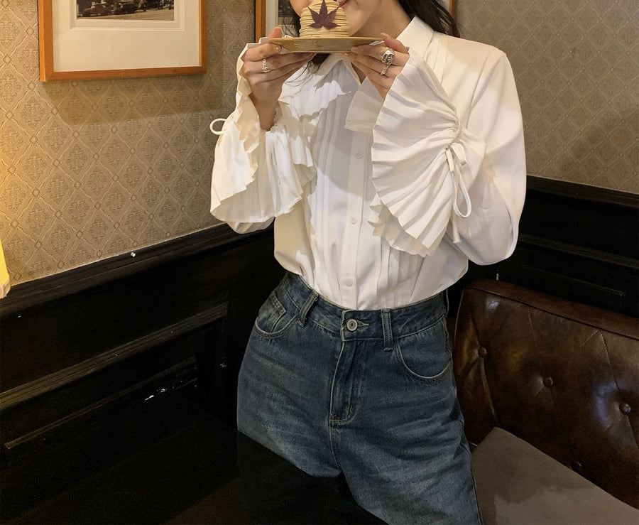 Casual French-style White Women's Blouse for Effortless Elegance