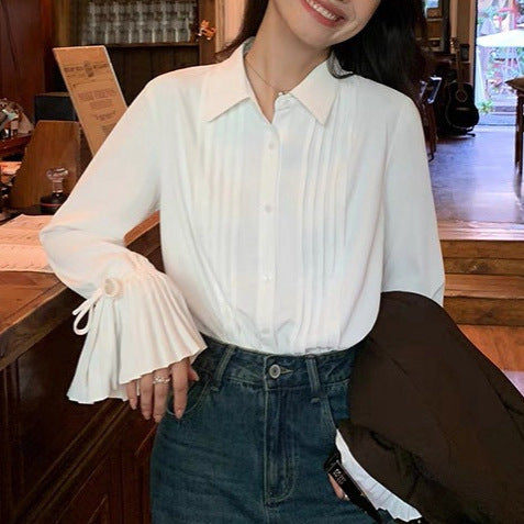 Casual French-style White Women's Blouse for Effortless Elegance