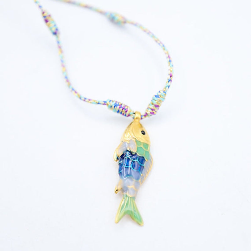 Colorful Rope Ocean Little Fish Pendant Necklace