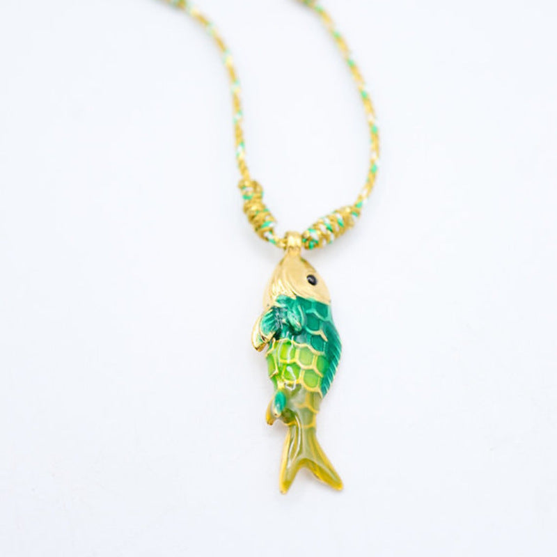 Colorful Rope Ocean Little Fish Pendant Necklace