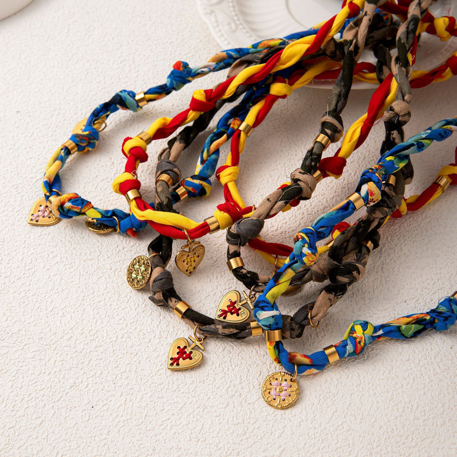 Multicolor Heart Pendant Necklace - Stainless Steel Rope Design