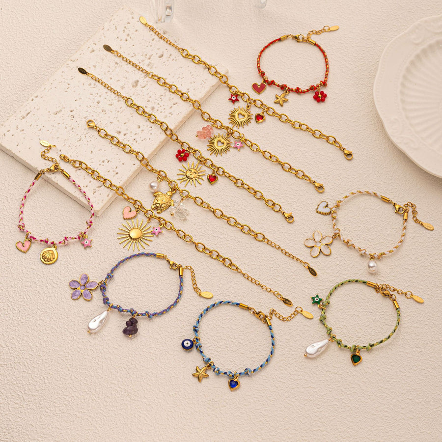 Handmade Colorful Braided Rope Titanium Steel Bracelet for Women