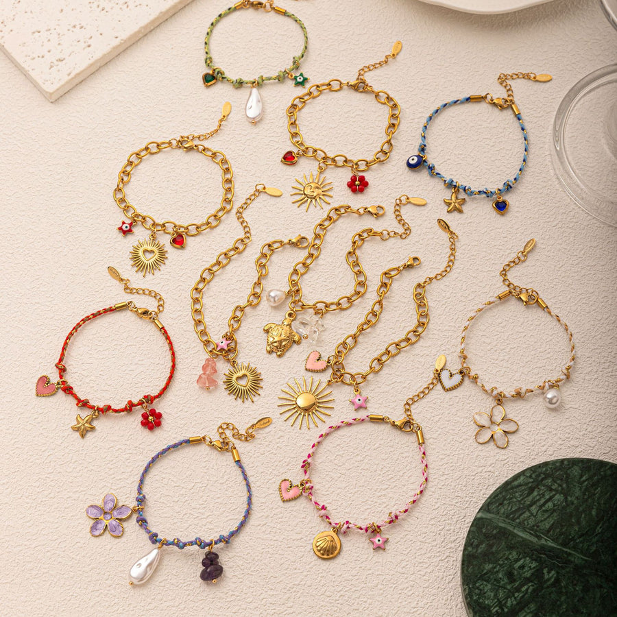Handmade Colorful Braided Rope Titanium Steel Bracelet for Women