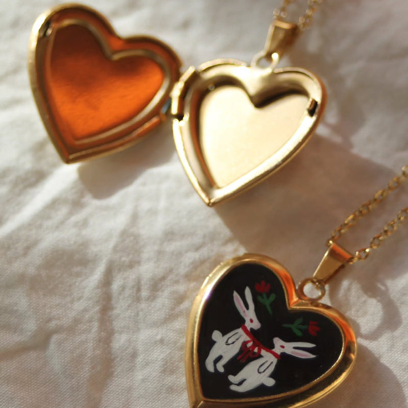 Loving-heart Hinged Oil-drop Photo Album Pendant Necklace