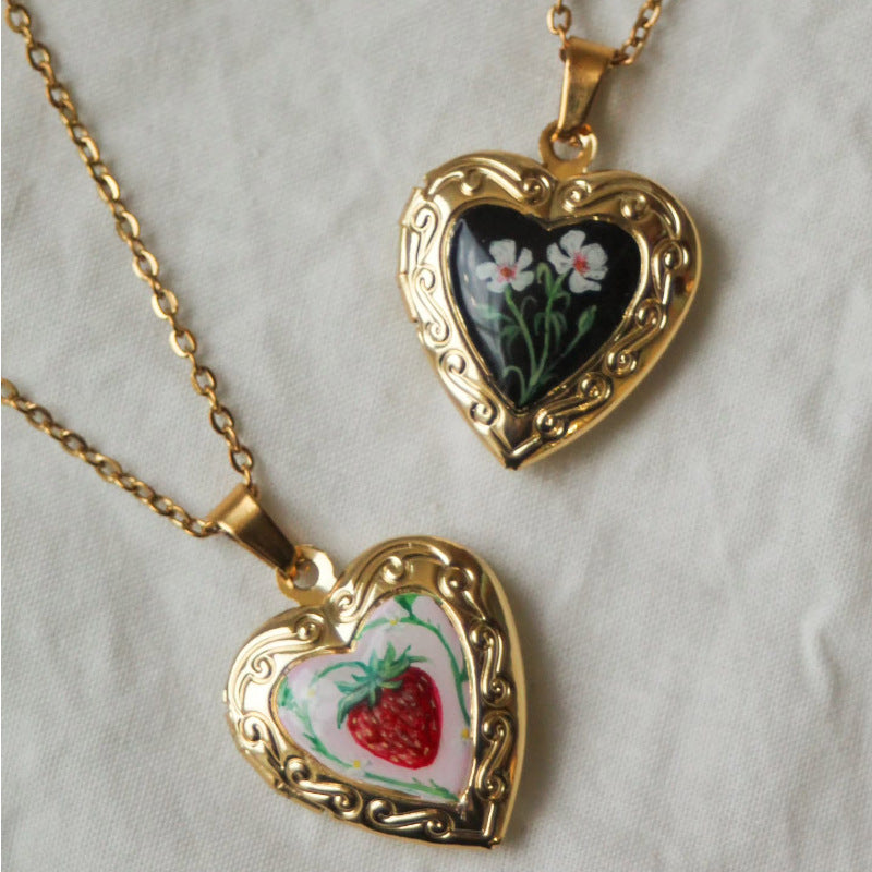 Loving-heart Hinged Oil-drop Photo Album Pendant Necklace