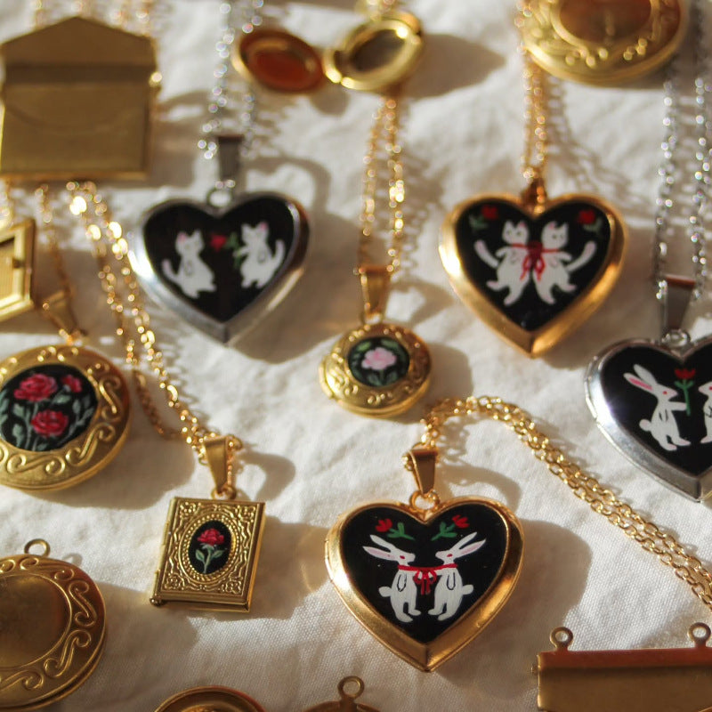 Loving-heart Hinged Oil-drop Photo Album Pendant Necklace