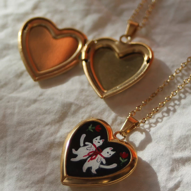 Loving-heart Hinged Oil-drop Photo Album Pendant Necklace