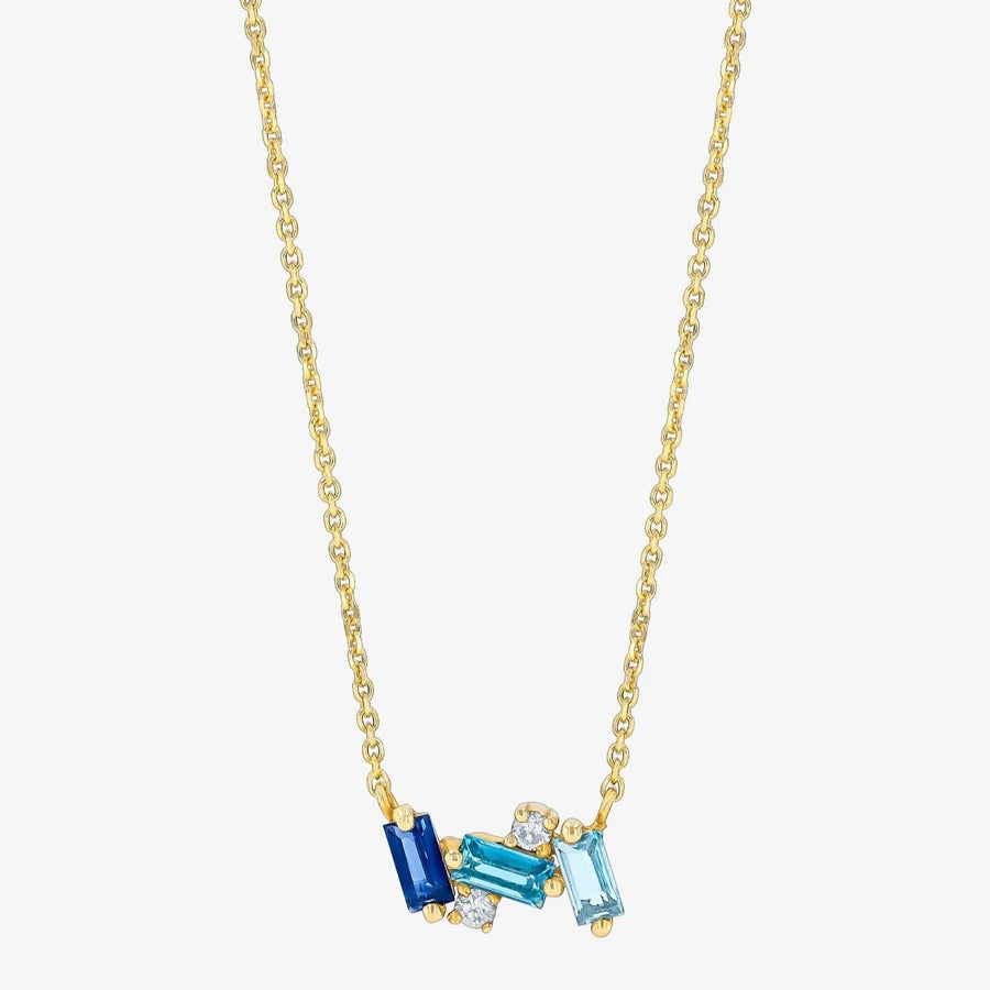 Blue Diamond Geometric Paved Gold Multi-Shape Necklace