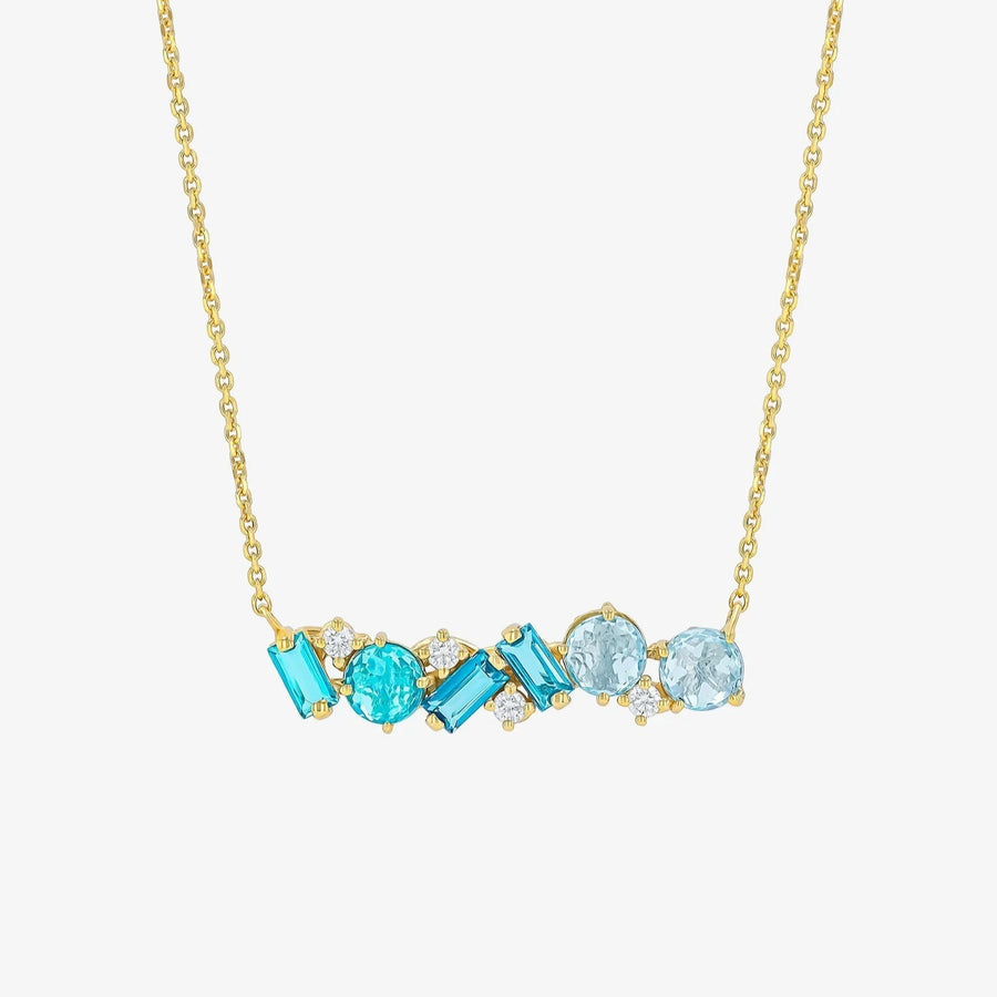 Blue Diamond Geometric Paved Gold Multi-Shape Necklace