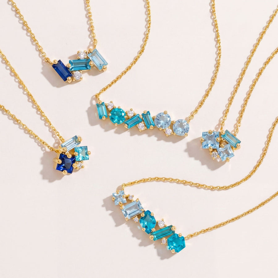 Blue Diamond Geometric Paved Gold Multi-Shape Necklace