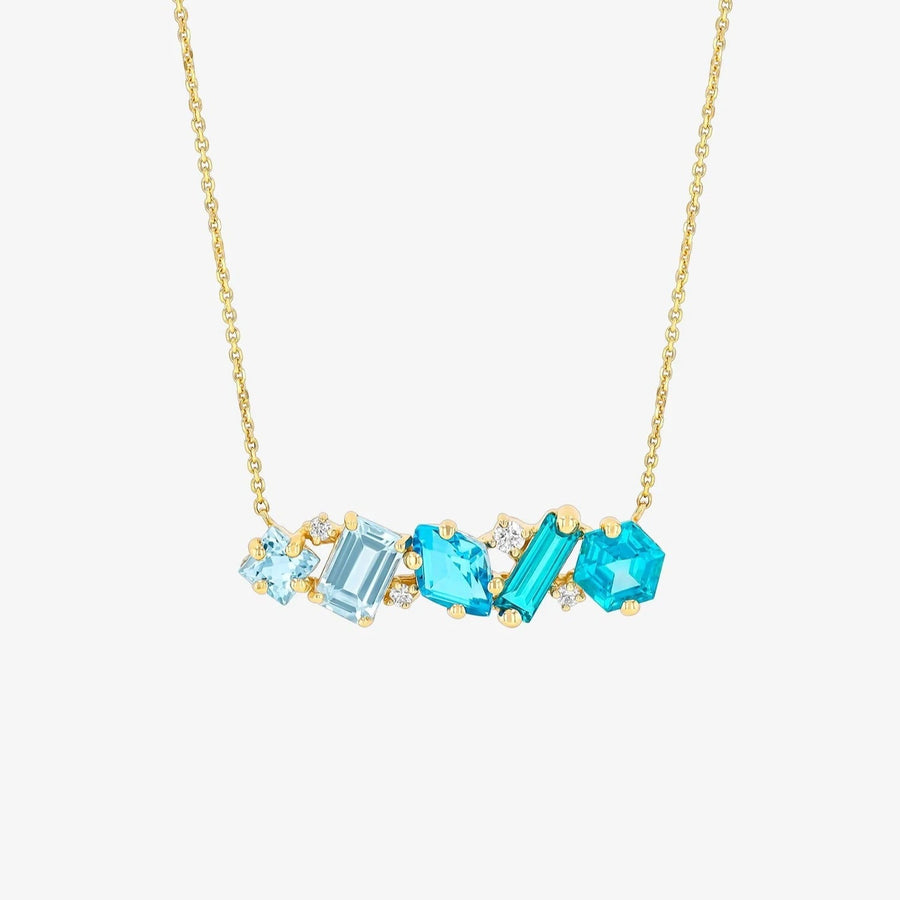 Blue Diamond Geometric Paved Gold Multi-Shape Necklace