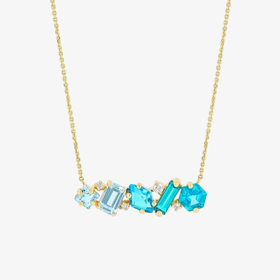 Blue Diamond Geometric Paved Gold Multi-Shape Necklace