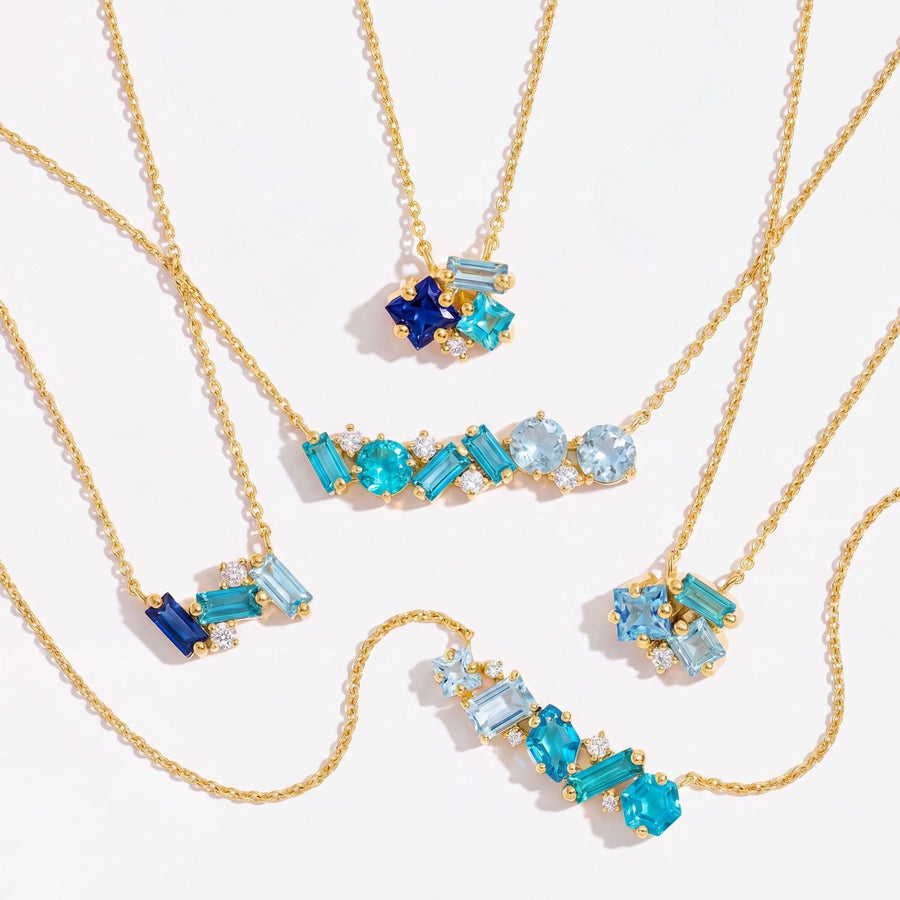 Blue Diamond Geometric Paved Gold Multi-Shape Necklace