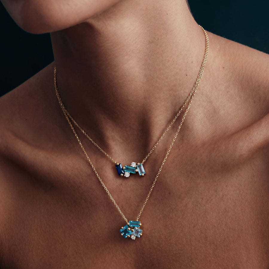 Blue Diamond Geometric Paved Gold Multi-Shape Necklace