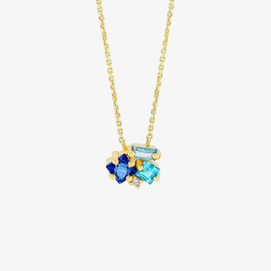 Blue Diamond Geometric Paved Gold Multi-Shape Necklace