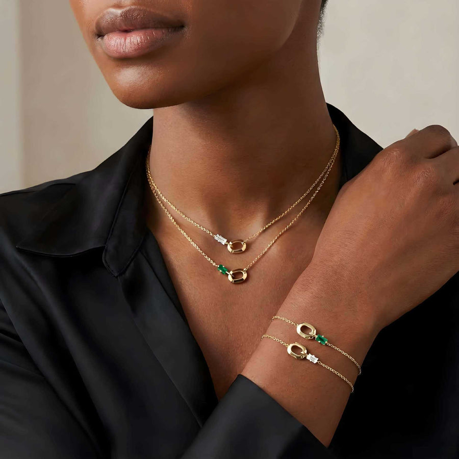 Womens Stainless Steel Emerald Pendant Necklace - Elegant Jewelry