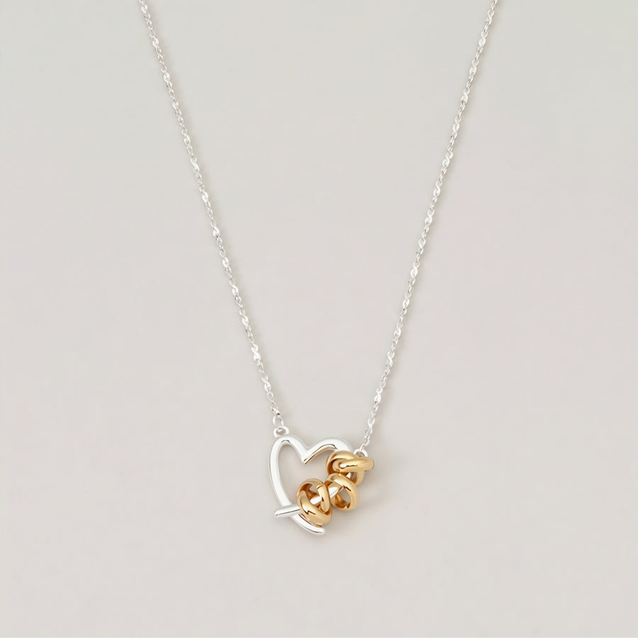 Gold And Silver Contrast Heart-Wrapped Necklace