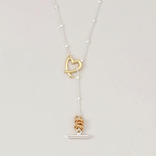 Gold And Silver Contrast Heart-Wrapped Necklace