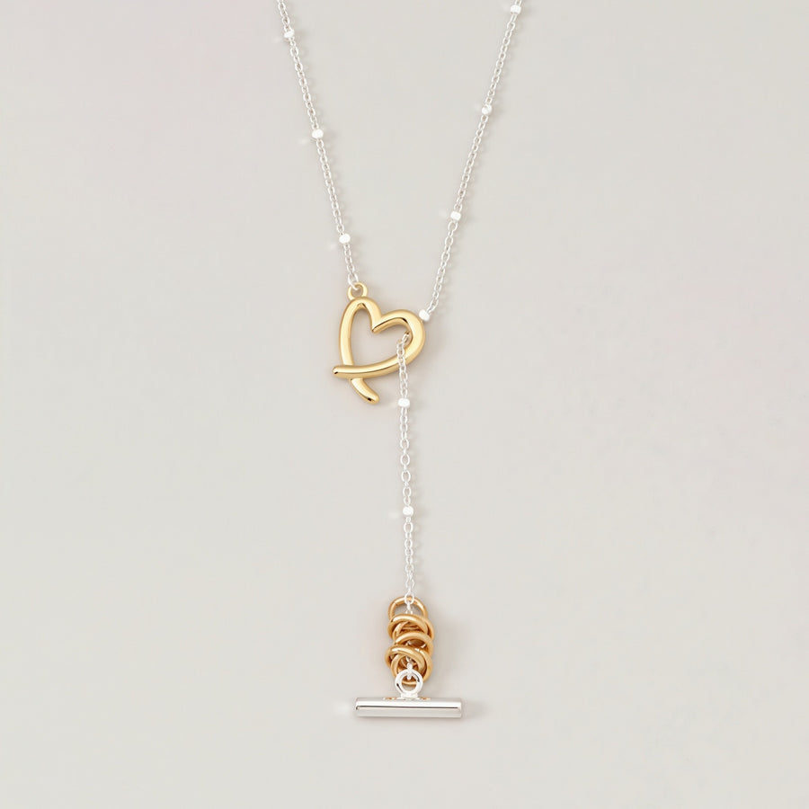 Gold And Silver Contrast Heart-Wrapped Necklace