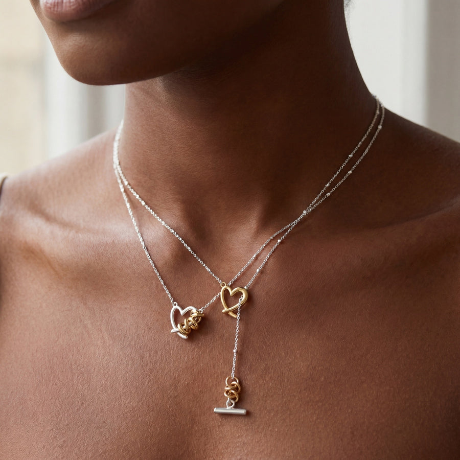 Gold And Silver Contrast Heart-Wrapped Necklace