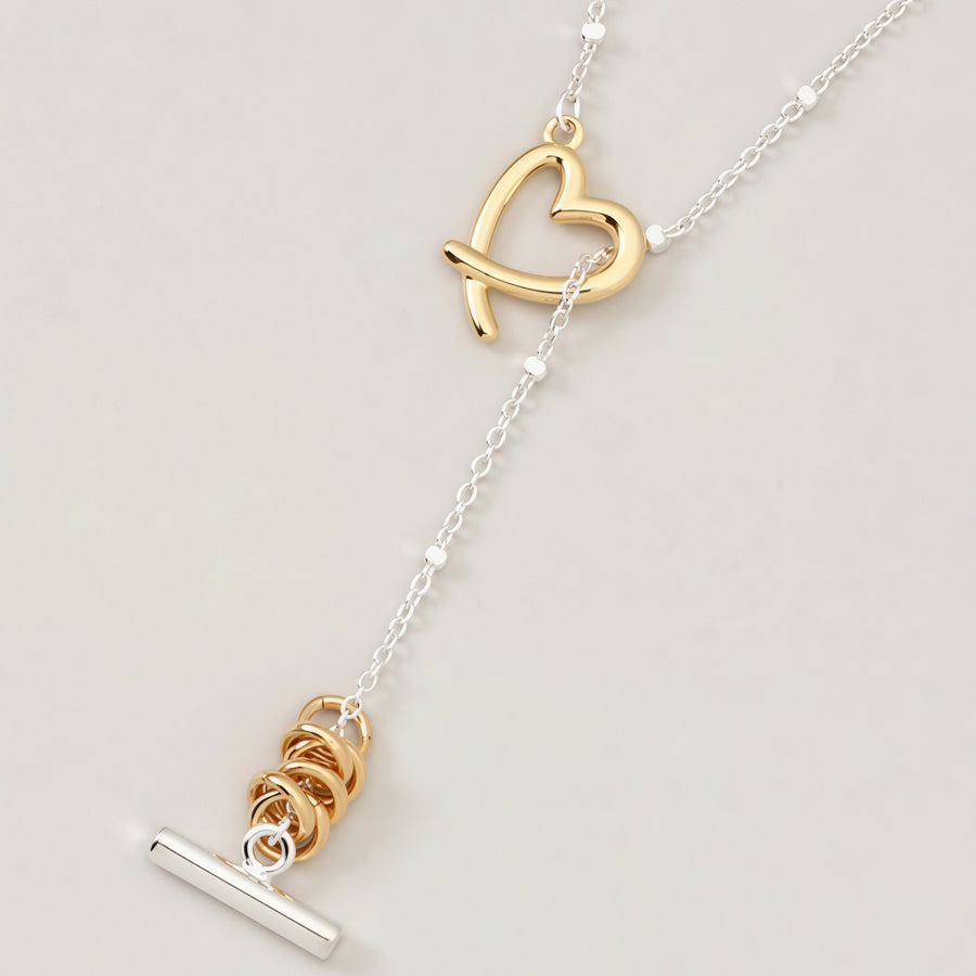 Gold And Silver Contrast Heart-Wrapped Necklace