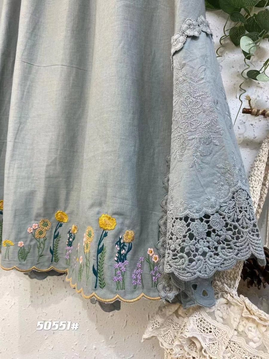 Japanese-style Forest-inspired Vintage Elastic-waist Skirt
