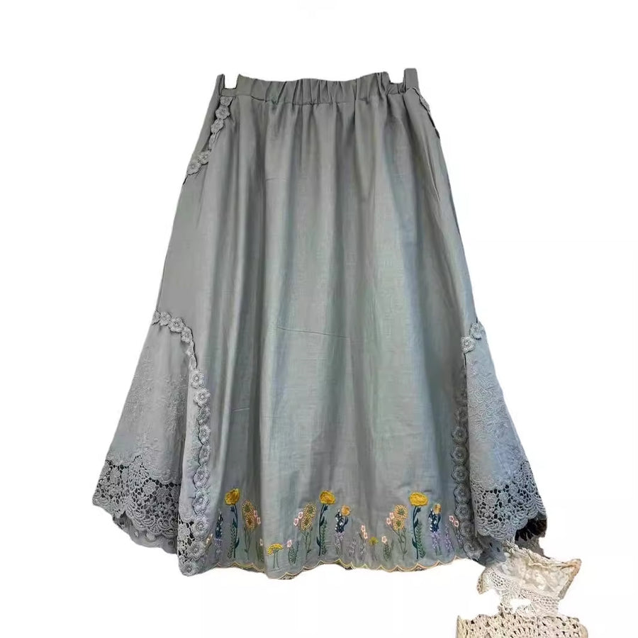 Japanese-style Forest-inspired Vintage Elastic-waist Skirt
