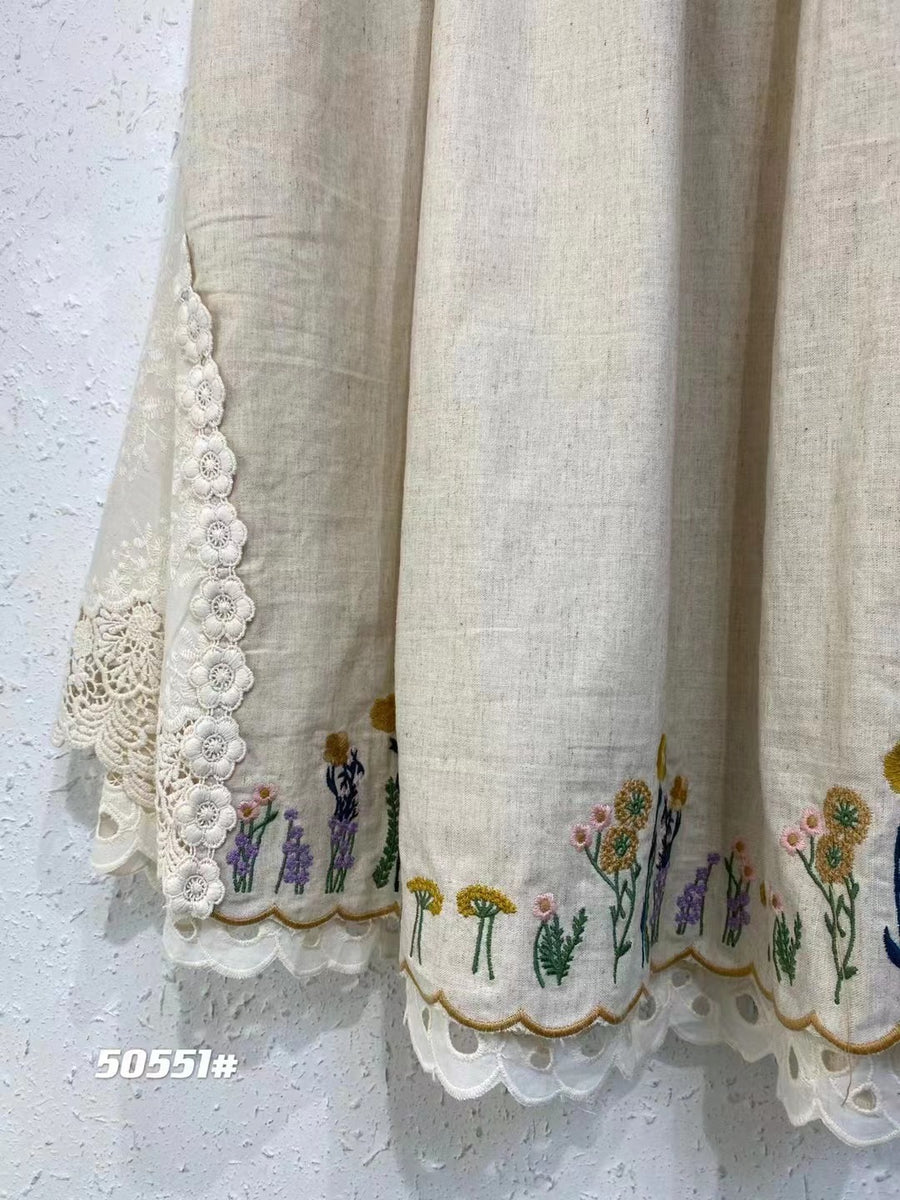 Japanese-style Forest-inspired Vintage Elastic-waist Skirt