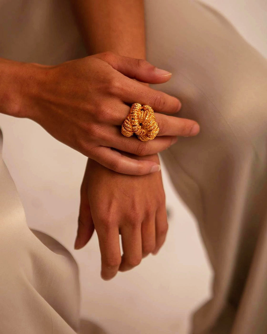 18K Gold Vintage Geometric Statement Ring - Unique Style