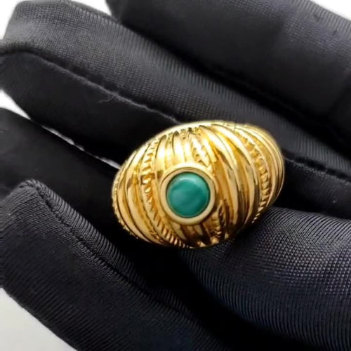 18K Gold Malachite Ring for Women - Elegant & Unique
