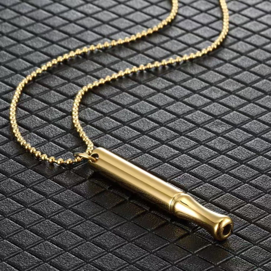 Stainless Steel Whistle Pendant Necklace in Gold
