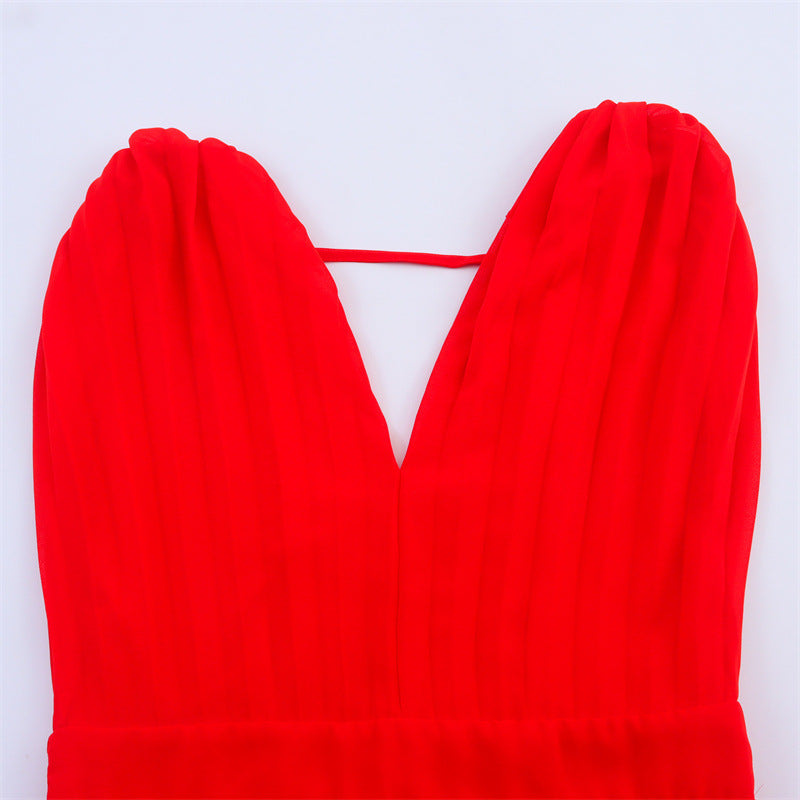 Womens Minimalist Pleated Midi Dress for Effortless Style