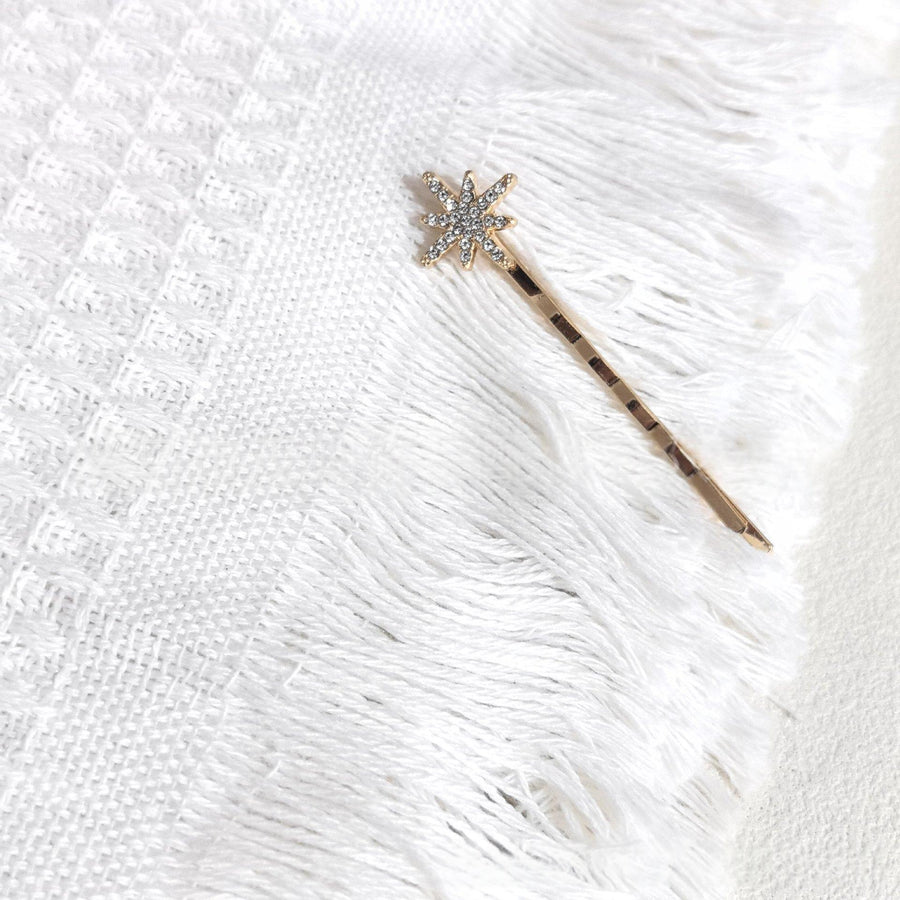 Diamond-Studded Hair Clip - Moon, Sun, and Star Design
