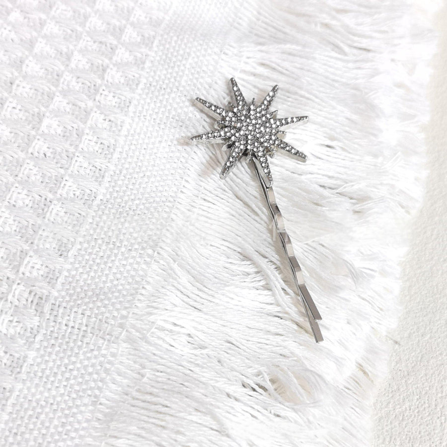 Diamond-Studded Hair Clip - Moon, Sun, and Star Design