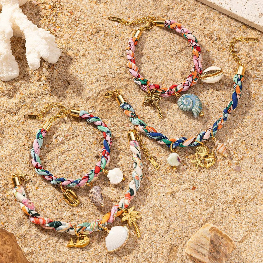 Colored Fabric Fan-shaped Seashell Gold Necklace & Bracelet Set