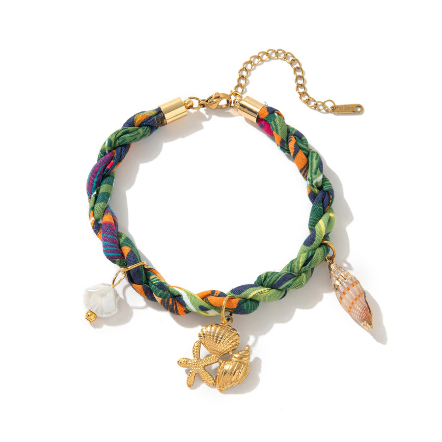 Colored Fabric Fan-shaped Seashell Gold Necklace & Bracelet Set
