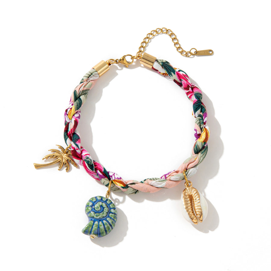 Colored Fabric Fan-shaped Seashell Gold Necklace & Bracelet Set
