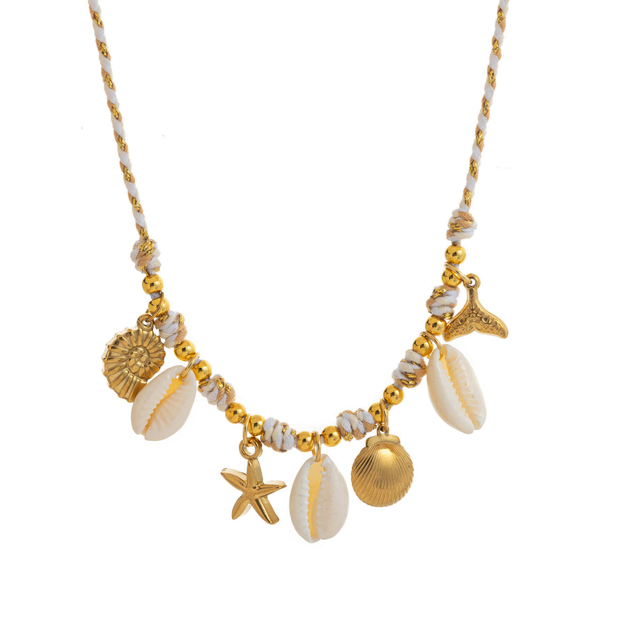 Colored Fabric Fan-shaped Seashell Gold Necklace & Bracelet Set