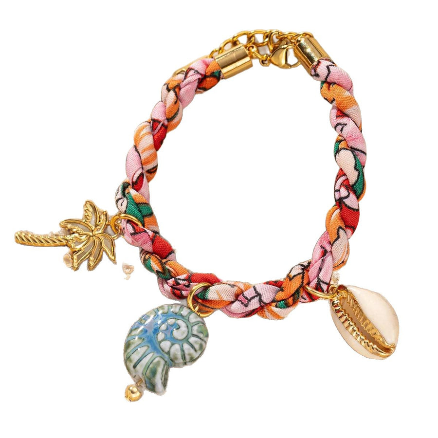Colored Fabric Fan-shaped Seashell Gold Necklace & Bracelet Set