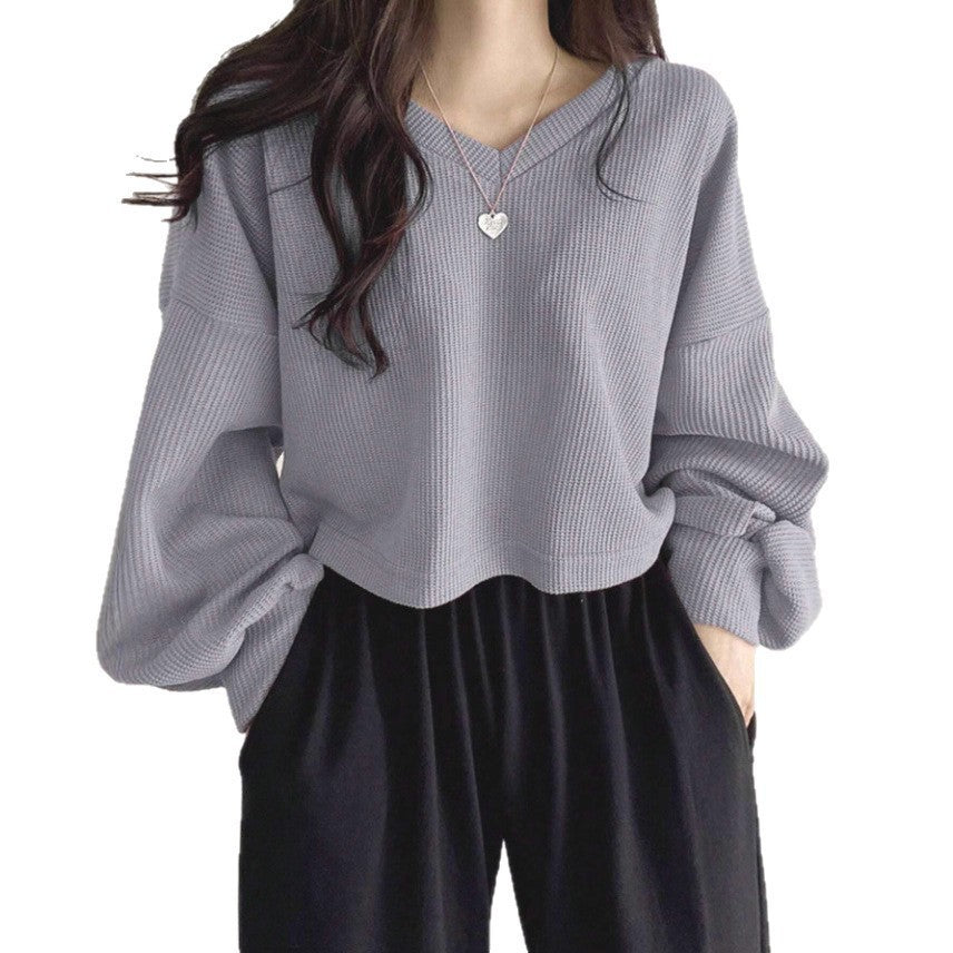 Womens Casual Versatile Solid-Color Pullover Crop Top