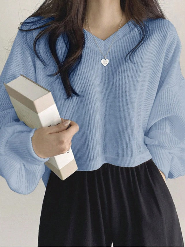 Womens Casual Versatile Solid-Color Pullover Crop Top